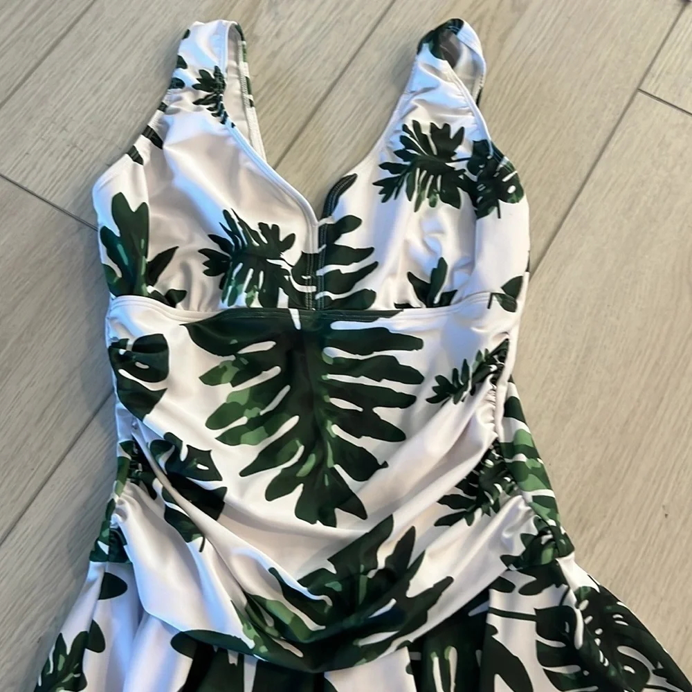 NBW,  One-Piece Palm Beach Bathing Suit with Attached Skort, Size M